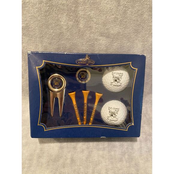 Tom Morris St Andrews Golf Balls, Tees, Marker, Divot Tool VTG‎ British - Picture 1 of 4